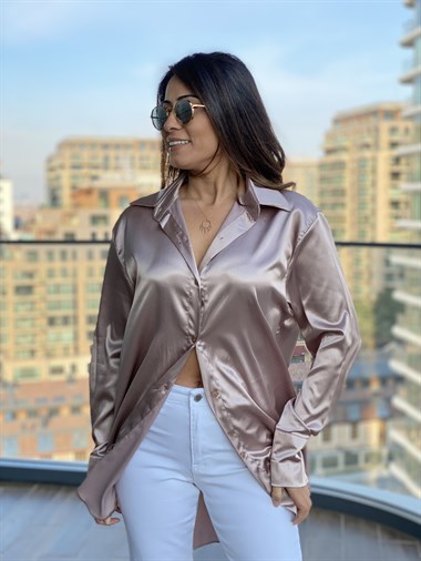 Vizon Oversize Saten Gömlek
