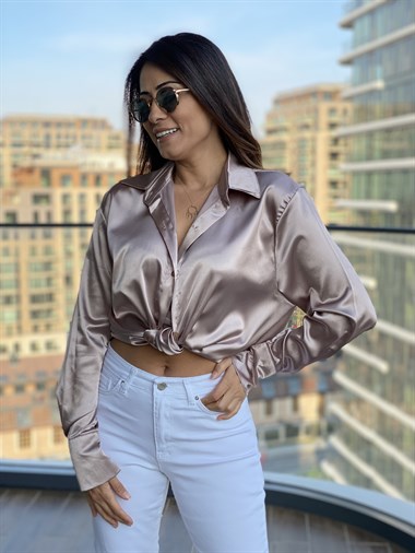 Vizon Oversize Saten Gömlek