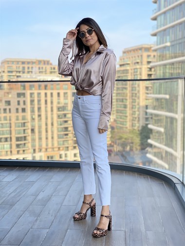 Vizon Oversize Saten Gömlek