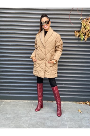 Vizon Şal Yaka Kapitone Mont