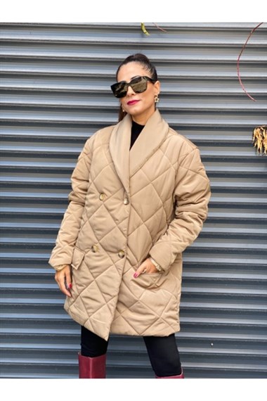 Vizon Şal Yaka Kapitone Mont