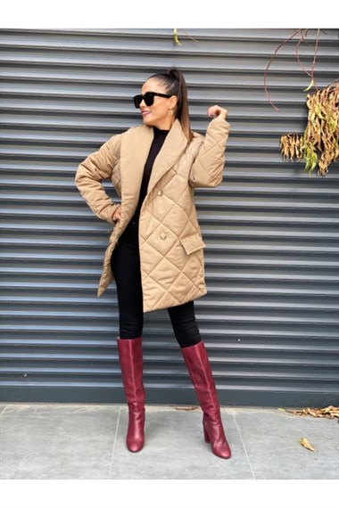 Vizon Şal Yaka Kapitone Mont