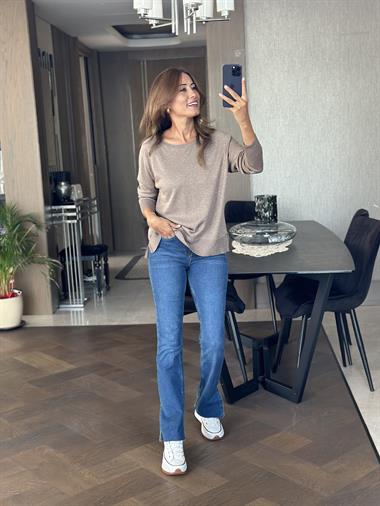 Vizon Simli Bisiklet Yaka Uzun Kol Dilvn Merserize Kadın Bluz