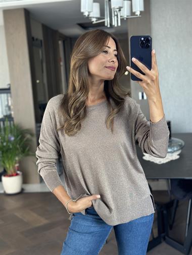 Vizon Simli Bisiklet Yaka Uzun Kol Dilvn Merserize Kadın Bluz