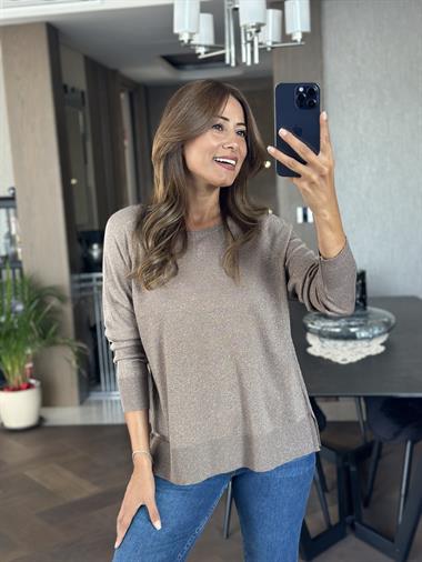 Vizon Simli Bisiklet Yaka Uzun Kol Dilvn Merserize Kadın Bluz