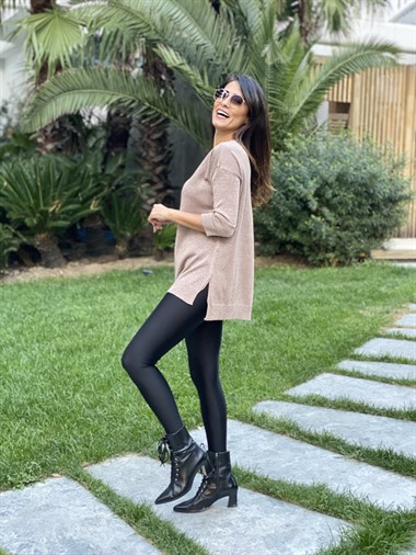 Vizon Simli V Yaka Merserize Kadın Bluz