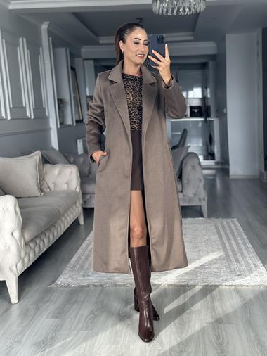 Vizon Soft Touch Kuşaklı Kadın Kaşe Kaban