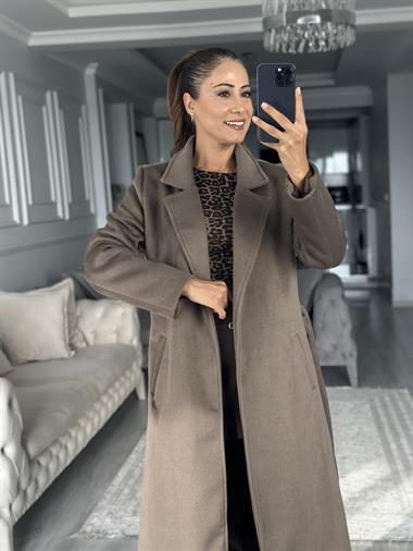 Vizon Soft Touch Kuşaklı Kadın Kaşe Kaban