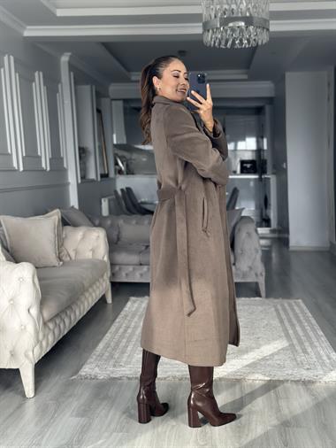 Vizon Soft Touch Kuşaklı Kadın Kaşe Kaban