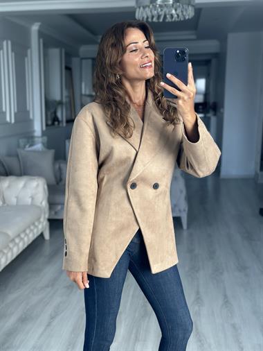 Vizon Süet İki Düğmeli Kadın Ceket