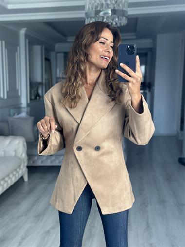 Vizon Süet İki Düğmeli Kadın Ceket