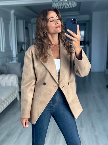 Vizon Süet İki Düğmeli Kadın Ceket