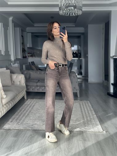 Vizon Taşlı Yarım Balıkçı Kadın Triko Kazak