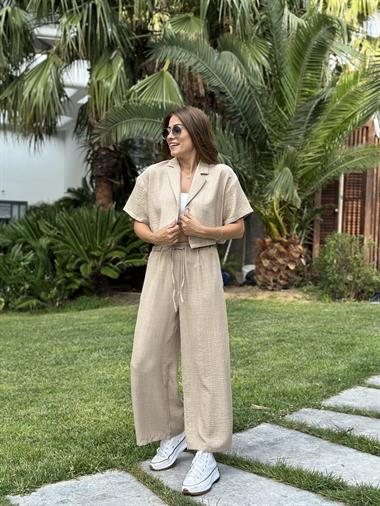 Vizon Tin Tin Crop Gömlek Pantolon Kadın İkili Takım