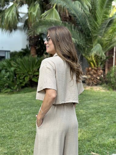 Vizon Tin Tin Crop Gömlek Pantolon Kadın İkili Takım