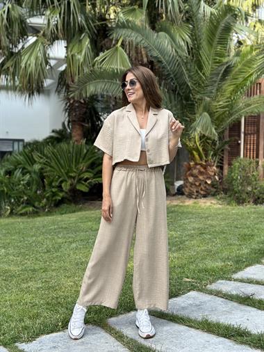 Vizon Tin Tin Crop Gömlek Pantolon Kadın İkili Takım