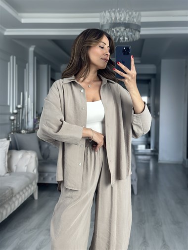 Vizon Truvakar Kol Gömlek Balon Pantolon Kadın İkili Takım