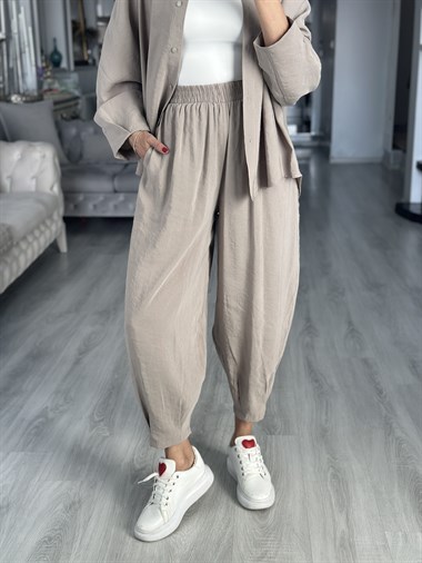 Vizon Truvakar Kol Gömlek Balon Pantolon Kadın İkili Takım