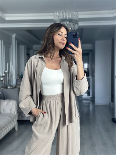 Vizon Truvakar Kol Gömlek Balon Pantolon Kadın İkili Takım