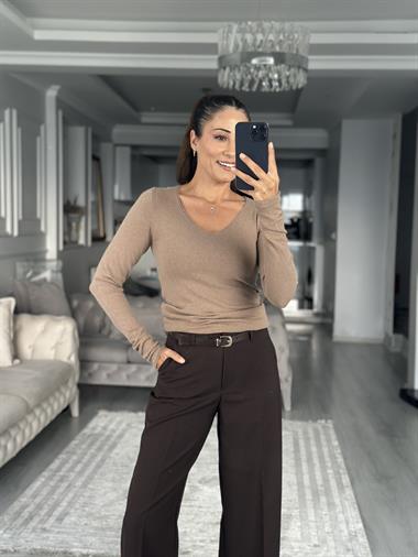 Vizon V Yaka Kaşmirli Ultra Hafif Kadın Triko Kazak