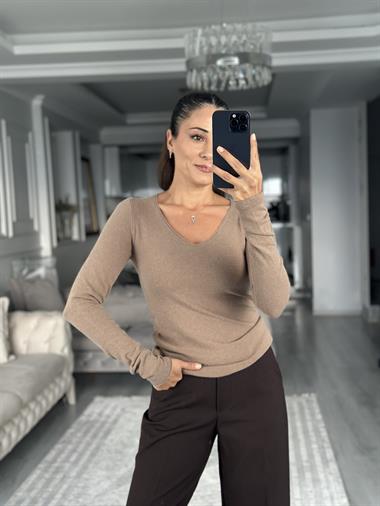 Vizon V Yaka Kaşmirli Ultra Hafif Kadın Triko Kazak