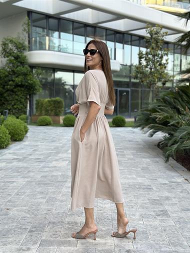 Vizon Yarasa Kol Kruvaze Yaka  Aerobin Kadın Elbise 