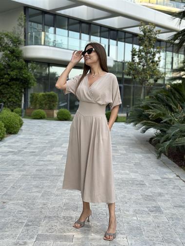 Vizon Yarasa Kol Kruvaze Yaka  Aerobin Kadın Elbise 