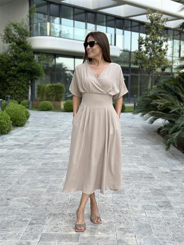 Vizon Yarasa Kol Kruvaze Yaka  Aerobin Kadın Elbise 