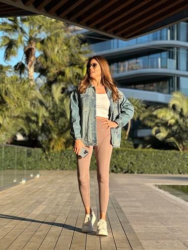 Vizon Yüksek Bel Önü Dikiş Detay Kadın Tayt