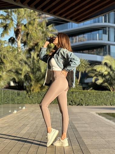 Vizon Yüksek Bel Önü Dikiş Detay Kadın Tayt