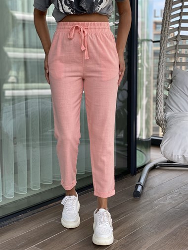 Yavruağzı Duble Paça Keten Kadın Pantolon