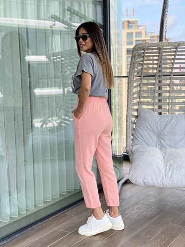 Yavruağzı Duble Paça Keten Kadın Pantolon