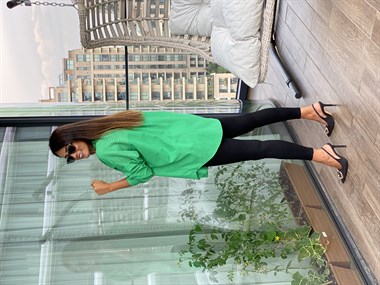 Yeşil Arka Roba Örme Flam Keten Kadın Gömlek