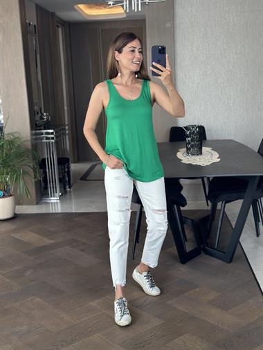 Yeşil Askılı Eteği Oval Oversize Kadın Bluz