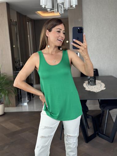Yeşil Askılı Eteği Oval Oversize Kadın Bluz