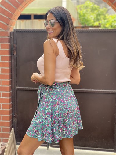 Yeşil Çıtır Desen Şortlu Kadın Etek