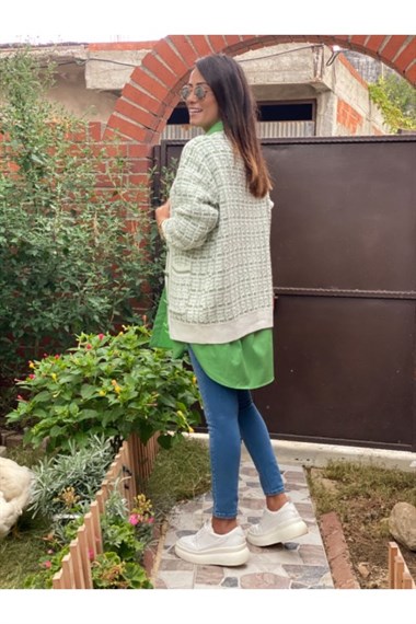 Yeşil Çift Cepli Triko Hırka