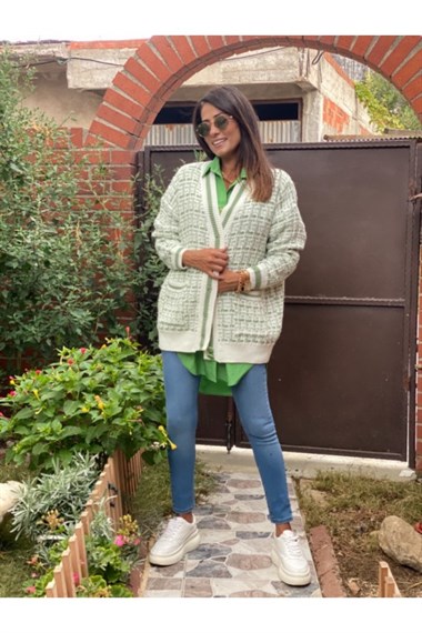 Yeşil Çift Cepli Triko Hırka