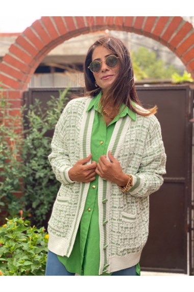 Yeşil Çift Cepli Triko Hırka