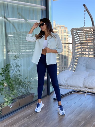 Yeşil Çizgili Gofre Kadın Gömlek