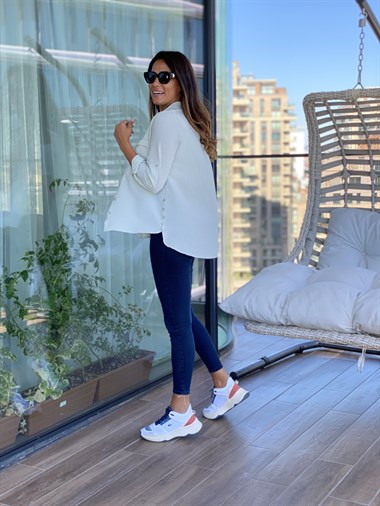 Yeşil Çizgili Gofre Kadın Gömlek