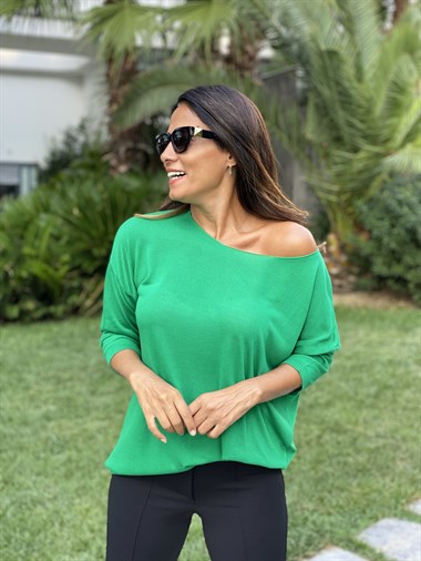 Yeşil Düz Merserize Kadın Bluz