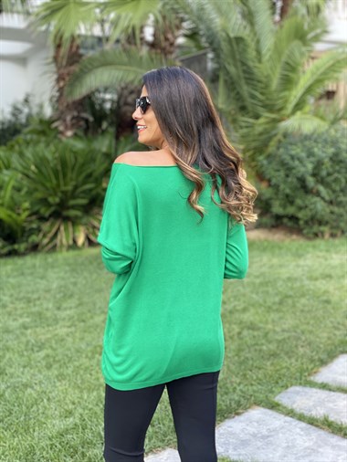 Yeşil Düz Merserize Kadın Bluz