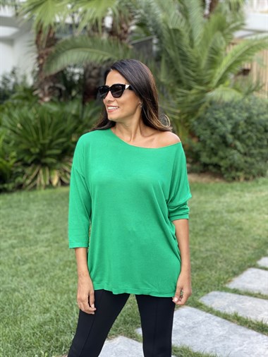 Yeşil Düz Merserize Kadın Bluz