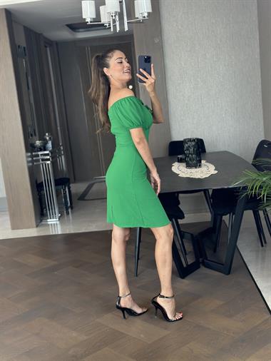 Yeşil Göğsü Fırfırlı Aerobin Kadın Elbise