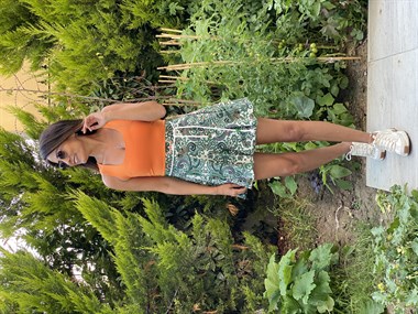 Yeşil Halat  Kemerli  Şal Desen Kadın Şortlu Etek