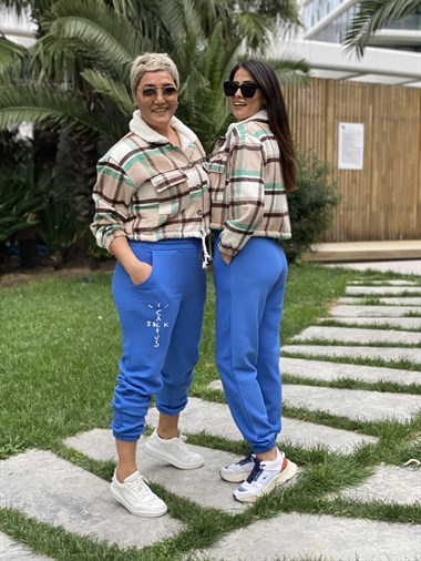 Yeşil İçi Kürklü Ekose Detay Crop Ceket