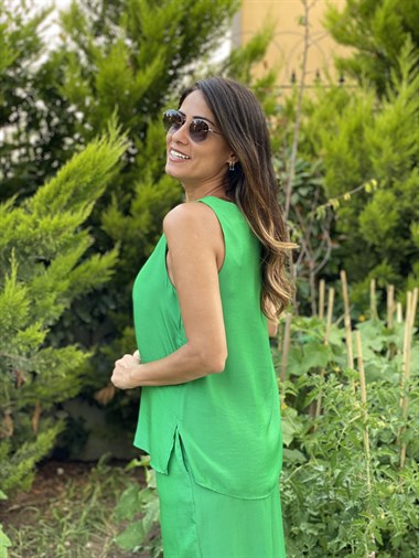 Yeşil İpek Atletli Salaş Kadın İkili Takım