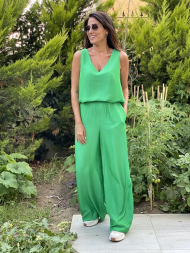 Yeşil İpek Atletli Salaş Kadın İkili Takım