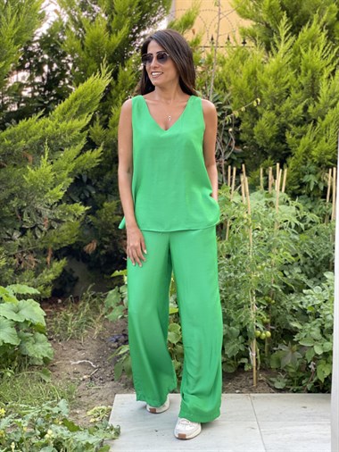 Yeşil İpek Atletli Salaş Kadın İkili Takım